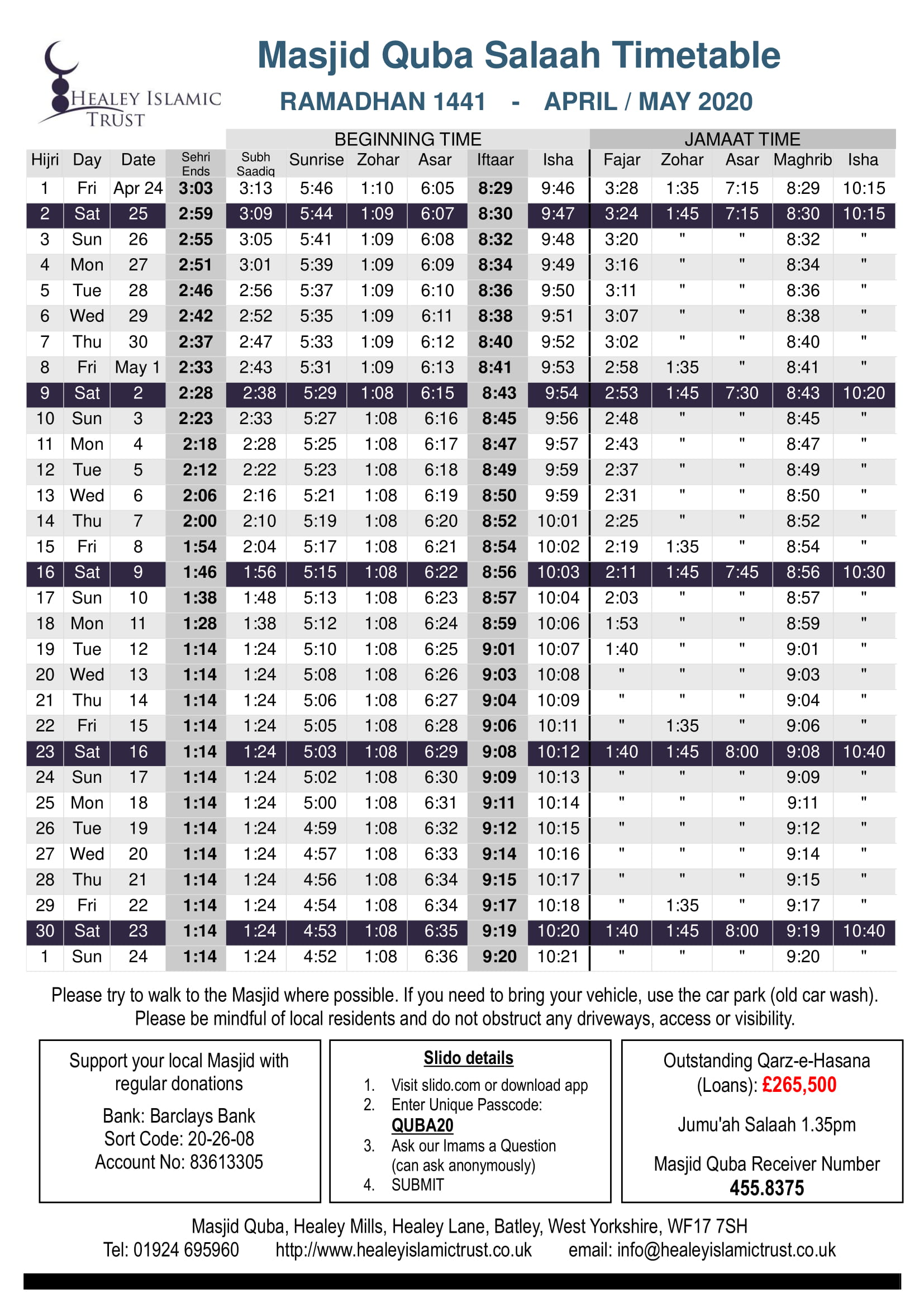 jamia masjid namaz timetable