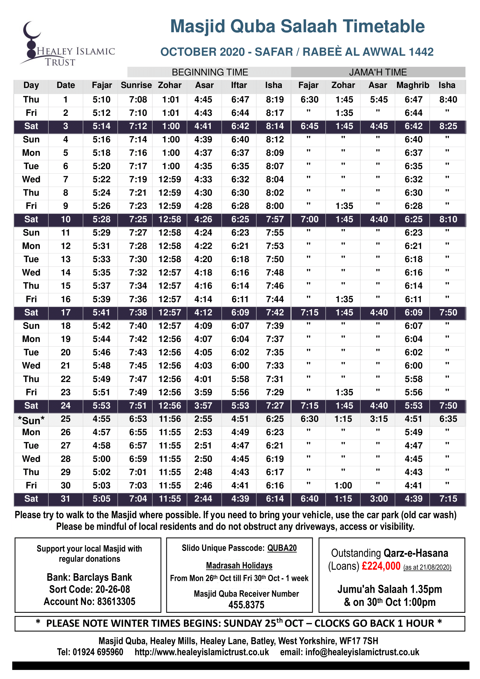 namaz timetable birmingham